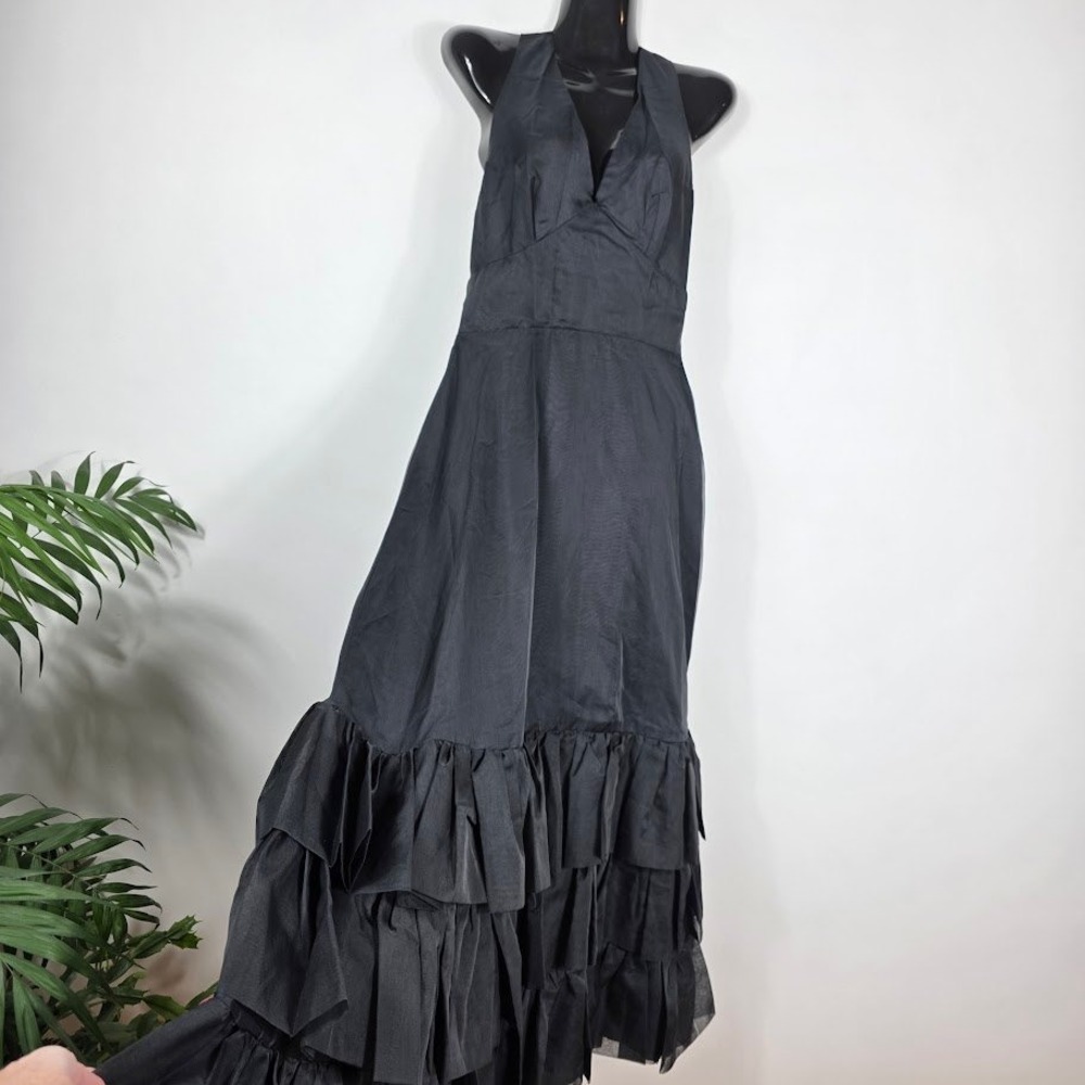 VTG COCO CALIFORNIA Size 8  Black Halter‎ Neck Ruffle Tiered Maxi Dress